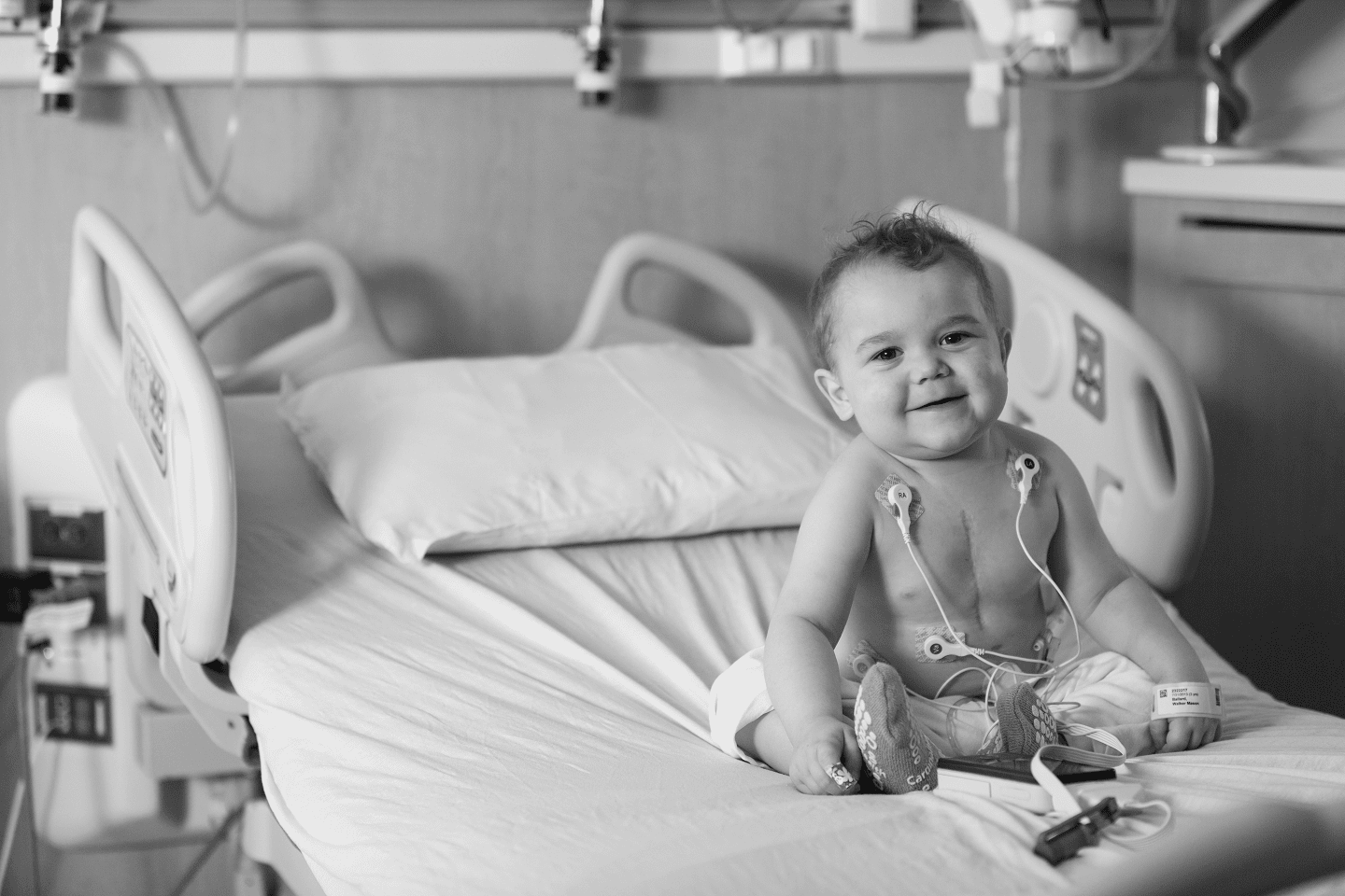 baby on hospital bed