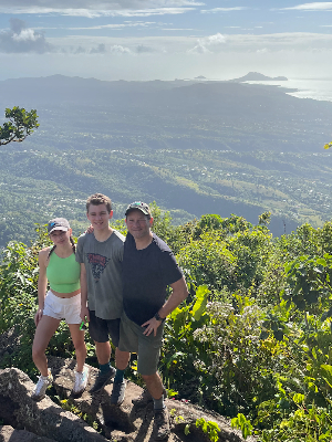 Parker, Dad, & I climbing Gros Piton.